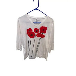 Marushka Handprinted White 100% Cotton Basic Top Size Medium